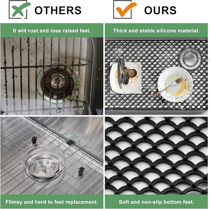 Sink Protectors for Kitchen Sinks - Large 28.4“ x 15” with Right Side Top Hole Heat Resistant Easy to Clean Non-Slip Kitchen Sink Mat for Kitchens Sinks Stainless Steel Bottom (Black) - 72x38CM