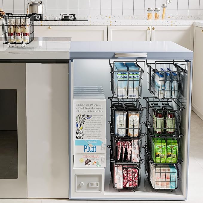 Freezer Baskets for Chest Freezer, Freezer Organizer Bins, 2 Pack Adjustable Hanging Deep Chest Freezer Organizer for 5-7 Cu.FT Deep Freezer Sort Frozen Food