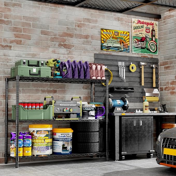 MODCART Storage Shelves, 48" L x 20" W x 47" H Heavy Duty Garage Wire Shelving Unit Loads 1200LBS, 3-Tier Adjustable Metal Industrial Utility Shelf Rack for Kitchen, Laundry Room, Basement