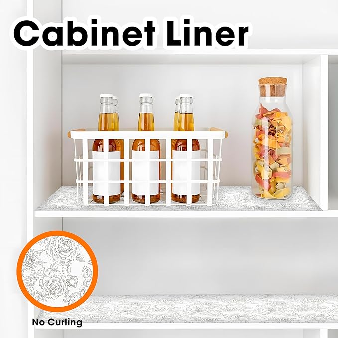 Gopas Drawer and Shelf Liner for Kitchen Cabinets Non-Adhesive, Non-Slip Cabinet Liner Shelf Paper Strong Grip Waterproof Easy to Clean for Kitchen Shelves Cupboard, Flower,12IN X 30FT