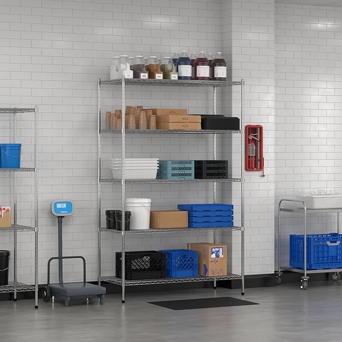 Commercial NSF Listed Chrome Stationary Wire Shelving Kit 24" x 54" x 86", with 5 Shelves Perfect for Warehouse, Walk-in Refrigerator, Freezer, Grocery Store, Restaurant, Dishroom