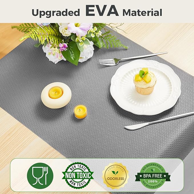 ALIUNI 100% EVA Shelf Liner for Kitchen Cabinet, 18" x 240" Drawer Liners Non Adhesive Non Slip Waterproof Plastic Paper, Dresser Pantry Bathroom Refrigerator Protector, Grey