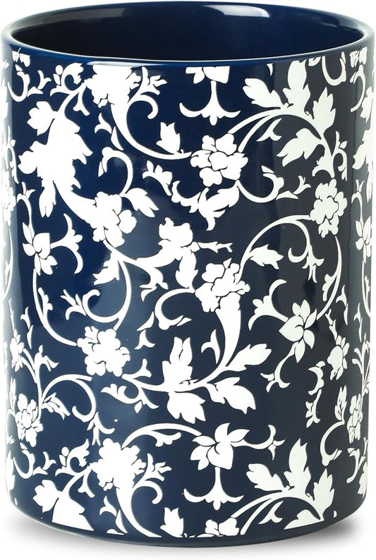 Kitchen Utensil Holder, Large Utensil Holders for Countertop, Blue and White utensil Crock for Tools, Ceramic Spatula Holder Kitchen Decor, Apartment Essentials（7.2in×6.2in）