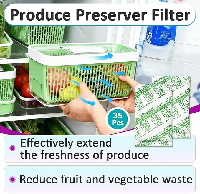 35 Pcs Carbon Filter Refills Compatible with OXO GreenSaver Produce Keepers and Crisper Inserts, Activated Carbon to Keep Fruits Fresh, Also for Bluapple Produce Saver Balls and Other Produce Savers