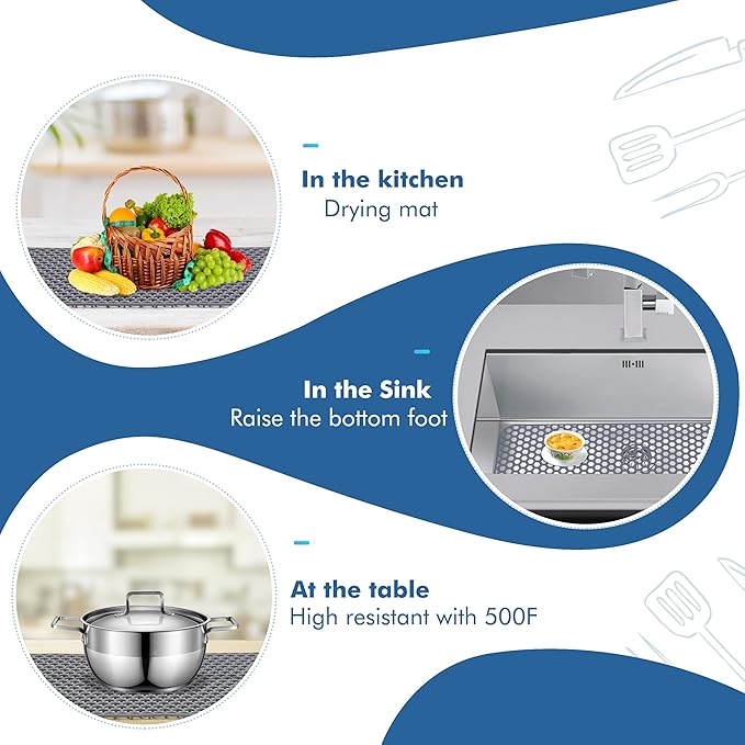 Bestjing Silicone Sink Protectors for Kitchen Sink - 28.3"x 15.7" Kitchen Protector Mat Accessory, Non-Slip Heat Resistant Mat for Bottom of Farmhouse Stainless Steel Porcelain (Gray)