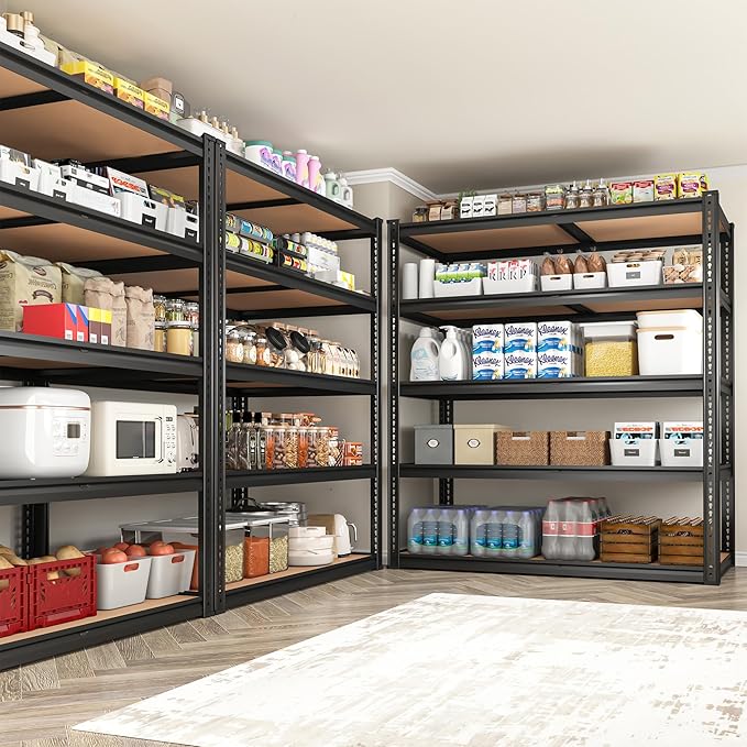 40" W Garage Shelving 2250LBS Storage Shelves Adjustable Metal Shelving 5 Tier Garage Utility Rack Shelf for Warehouse, Pantry, Closet, Kitchen 72.2" H x 40" W x 20" D, Black