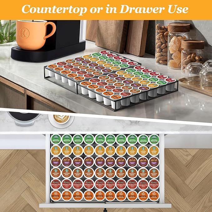 Coffee Pod Holder Drawer, Expandable K Cup Holder Compatible with Keurig K-Cup, K Cup Drawer Organizer Hold 30-60 Coffee Pod Storage for Coffee Station Office and Kitchen, Black