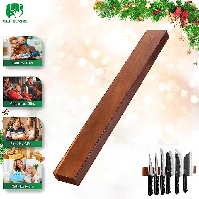 Wall Mounted Wood Magnetic Knife Strip, 16 inch Innovations Multi-Purpose Knife Holder Bar for Wall Kitchen Secure Store Utensil Organizer