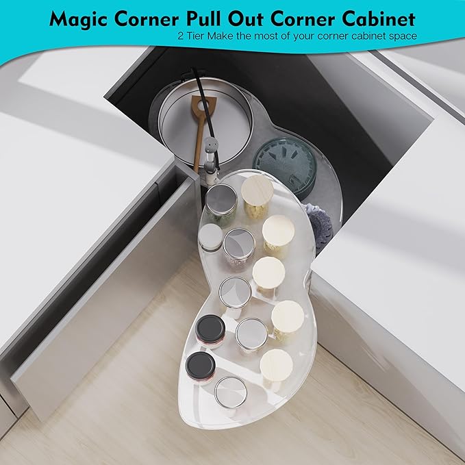 Blind Corner Cabinet Pull Out 2 Tier, Swing Right Magic Corner Organizer, 36" Width, Height Adjustable