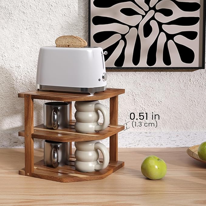 3 Tier Acacia Wood Corner Shelf,Dish Drying Rack,Plate Organizer,Kitchen Spice Rack for Countertop and Cabinet,Pantry Organization and Storage