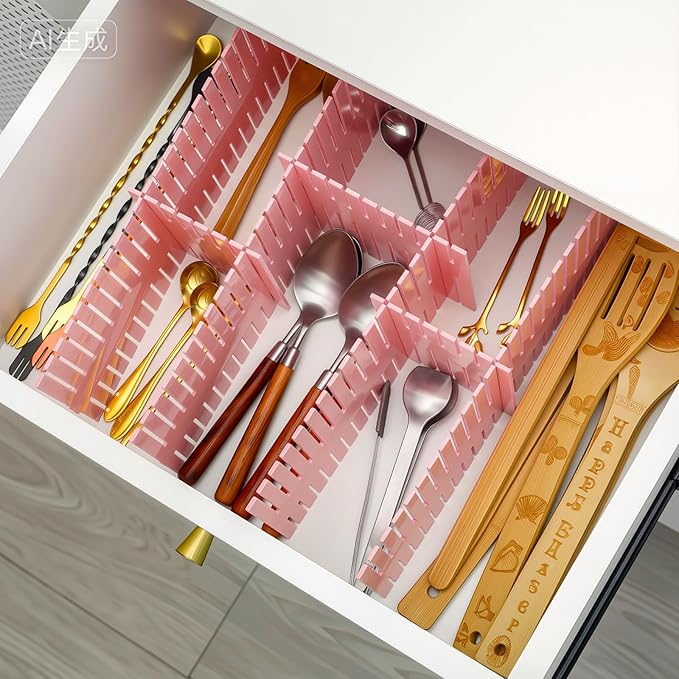 Blosssound 15pcs 5.12x 15 Tall Drawer Divider Adjustable Drawer Organizer DIY Ultra Deep Storage Organizer Separator with Fixed Buckle for Underwear Socks Dormitory Office Kitchen Bedroom (Pink)