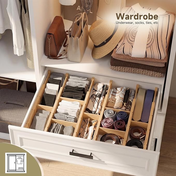 Kitchen Drawer Organizer, Expandable Bamboo Drawer Divider, Include 8 Dividers, 8 Small Inserts and 8 Medium Inserts for Home, Office, Dressers (Long-8 Dividers)