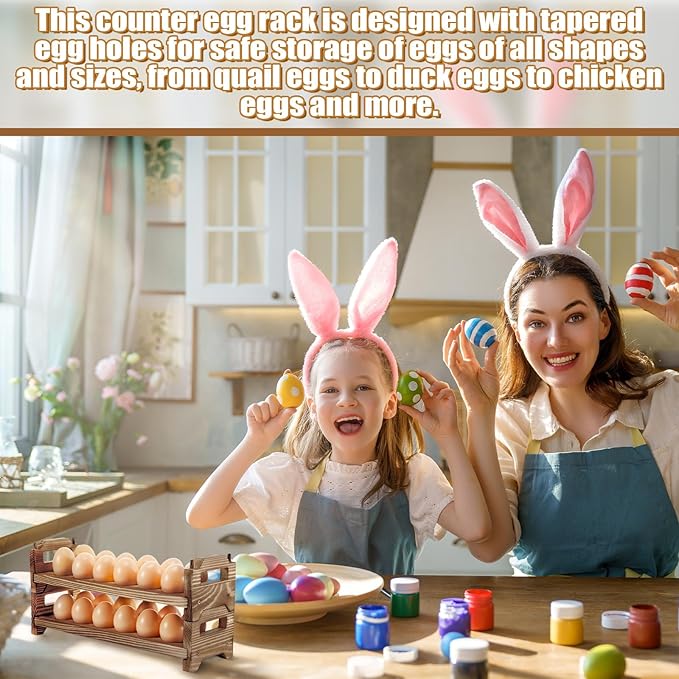 Maxcheck 9-Tier Stackable Egg Holder Wooden Egg Storage Rack with Handles Shelf Storage up to 108 Countertop Organizer for Kitchen, Refrigerator