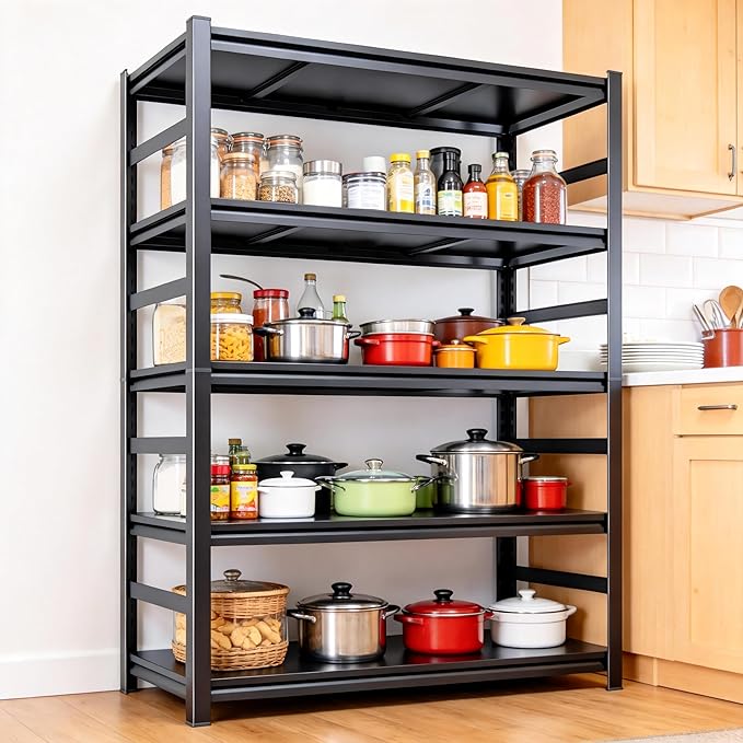 Kitchen Storage Shelves, 5 Tier Adjustable Bakers Rack, 3000Lbs Metal Shelving Storage Unit Free Standing Kitchen Shelf, Pantry Organizers and Storage, Open Industrial Shelving 47.2"W×18"D×77.4"H