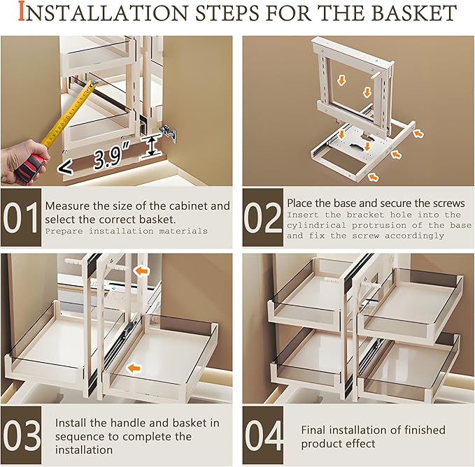 Blind Corner Cabinet Pull Out, Kitchen Corner Cabinet Organizer, 2 Tier 4 Basket Corner Optimizer, Left & Right Open Compatible, Kitchen Storage Shelf Gray For26.8 InteriorWidth