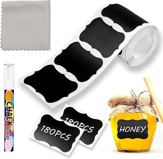 180pcs Chalkboard Labels，Erasable Reusable Blackboard Stickers with 1 Chalk Marker for Mason Jars, Craft Rooms, Weddings, Storage, Pantry Containers and Storage Bin Organize Your Home & Kitchen