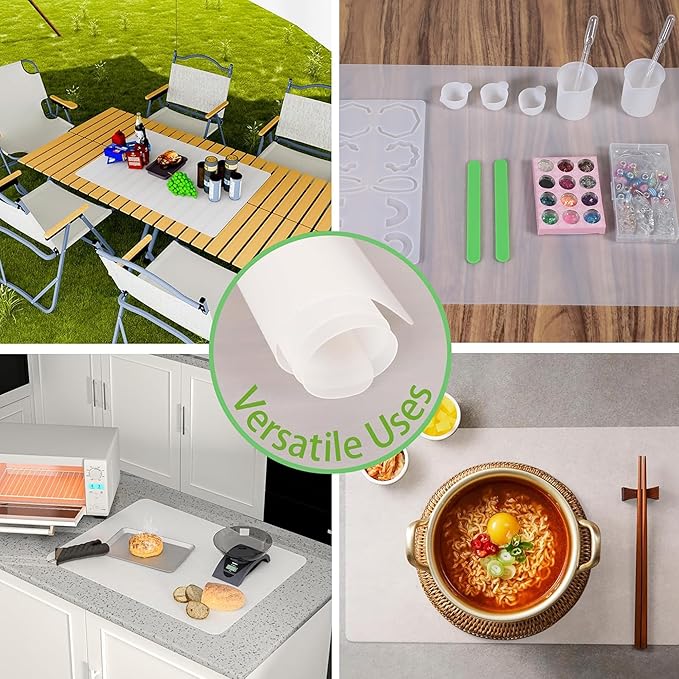 Large Silicone Mats for Kitchen Counter: 15.75” x 23.6” (1mm) Translucent Non-slip - Waterproof Clear Countertop Protector Liner - Heat Resistant Non-Stick Baking Mat 2 Pack