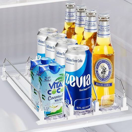 Drink Organizer for Mini Fridge, Automatic Pusher Soda Can Organizer for Fridge, Drink Dispenser for Can Beer Holds up to 12 Cans 3Row (Depth12.2 xWide9.9)