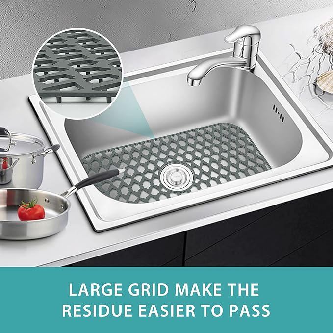 SAMSIER Sink Protectors for Kitchen Sink, Kitchen Sink Accessory - Silicone Mats Grid for Stainless Steel Strainer Bottom of Farmhouse Porcelain sinks (24”x13”, Center Drain)