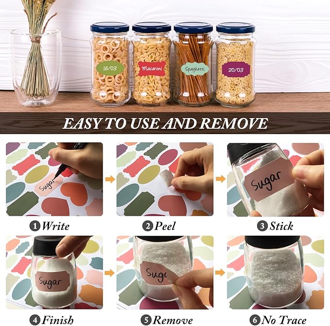 Colored Label Stickers, Removable Chalkboard Labels with 2 Markers, Waterproof Kitchen Labels Self-Adhesive Gift Tag Stickers for Mason Jar,Storage Bin,Food Container,Home Organization,168Pcs
