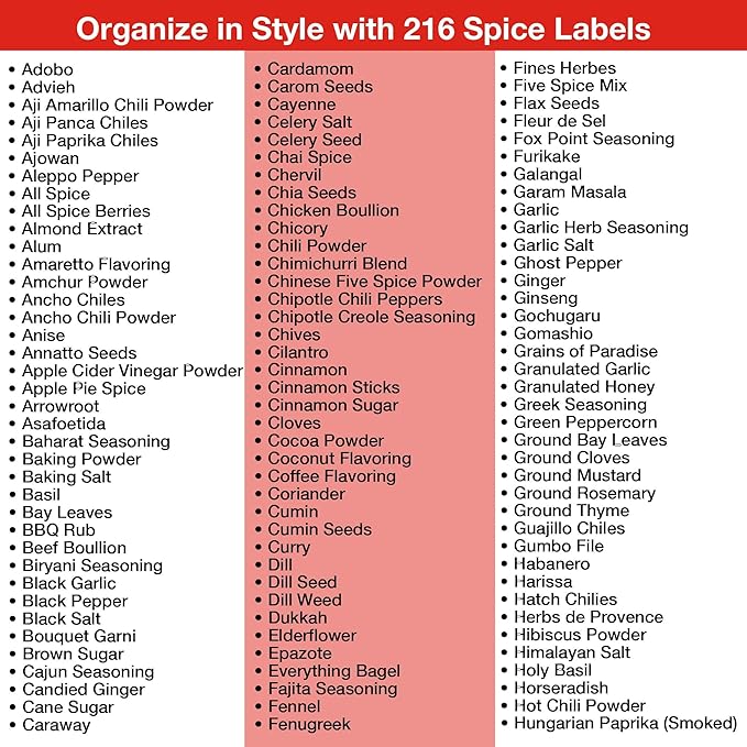 240 Reusable Spice Jar Labels- 1.5" Square Waterproof, No-Residue Stickers, Easy-to-Read Font - 200 Preprinted + 40 Blank -Fits Most Spice Jars & Shakers-Organize Your Pantry for Easier Easter Cooking