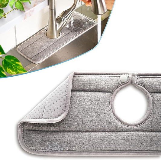 The Original Ternal Sinkmat Drip Catcher & Splash Guard, Faucet Mat for Sinks – Absorbent Microfiber, Machine Washable Counter Protector & Drying Mat for Kitchen, Bathroom or RV [Grey, 15in, 1 Pack]