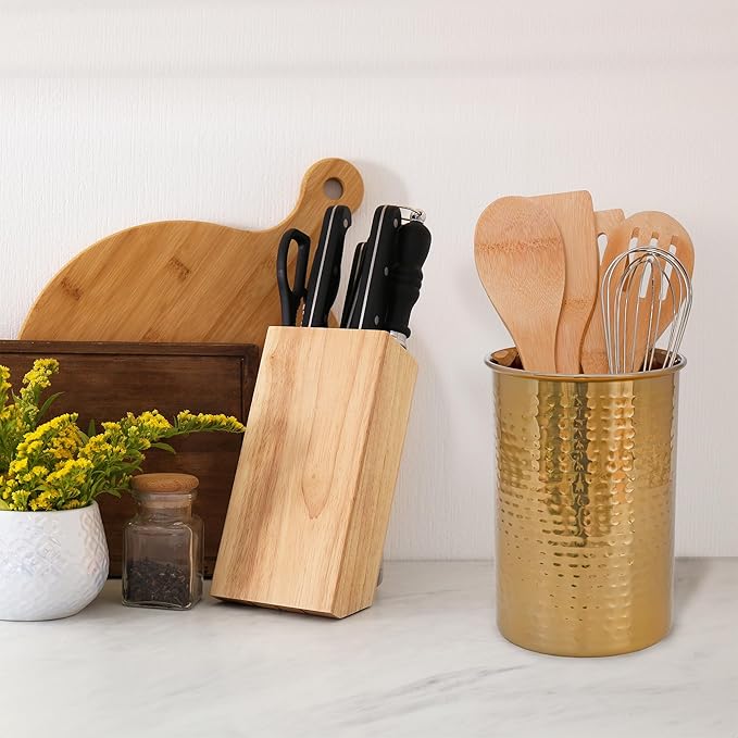Darware Hammered Gold Kitchen Utensil Holder / 7-Inch Tool Caddy, Store All Your Wooden Spoons, Spatulas, & More