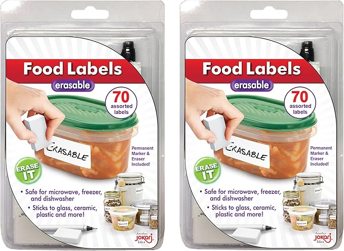 Erasable Food Labels 4-Pack Starter Kits With Pen & Erasers, Reusable Label Multi-Color, Freezer, Microwave & Dishwasher Safe Kitchen Tool for All-Purpose Meal Organization by Jokari
