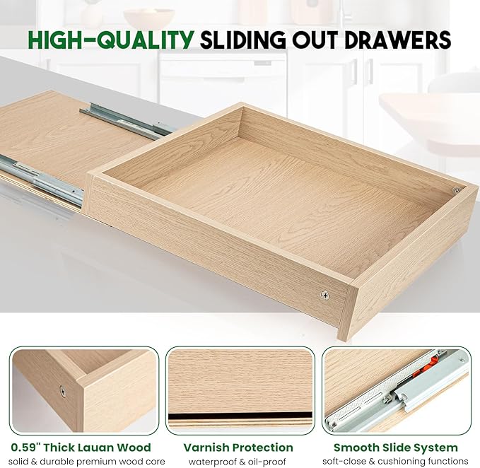 Lille Home Pull Out Drawers for Cabinets, 20" W x 21" D Wood Pull Out Cabinet Organizer, Soft Close Slide Out Drawer for Kitchen Cabinets, Pantry & Storage Pull-Out Shelves, Easy DIY Installation