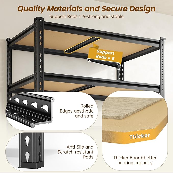 5-Tier Storage Shelves, 1990LBS Adjustable Pantry Shelves, Metal Shelving Unit for Kitchen, Pantry, Closet, Laundry,Garage, 60.01" H x 28.01" W x 14.01" D
