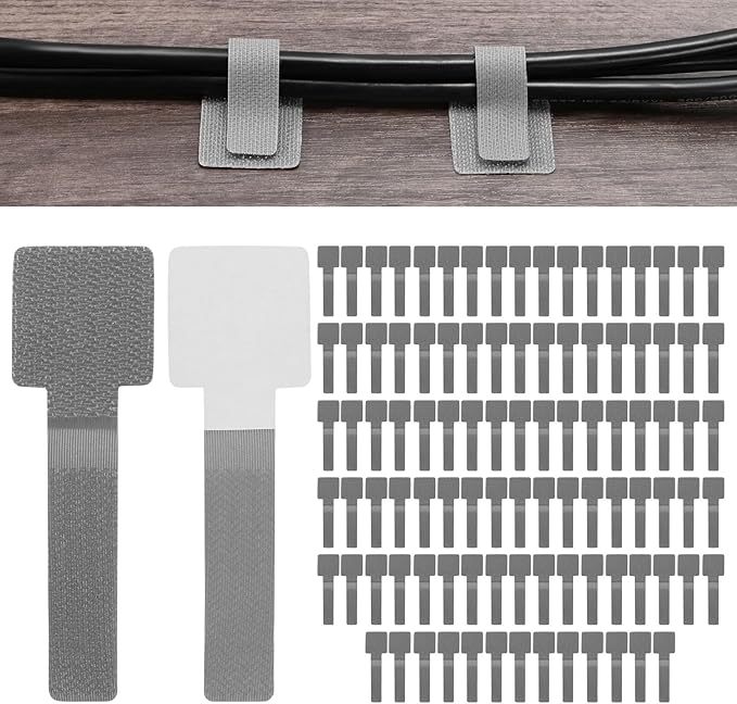 M METERXITY 100-Pack Hook and Loop Cable Ties, 3.5 x 1.1 Inch Enhanced Self-Adhesive Cord Organizer for Desk/Home/Wall/Office Essentials, Cable Management Under Desk [Gray]