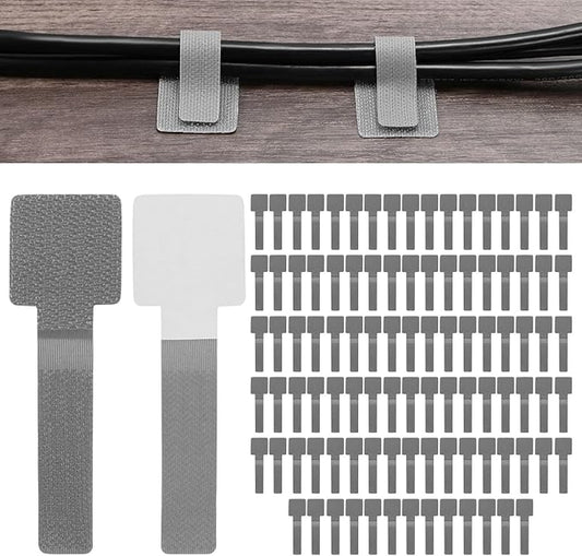 M METERXITY 100-Pack Hook and Loop Cable Ties, 3.5 x 1.1 Inch Adjustable Self-Adhesive Cord Organizer for Desk/Home/Wall/Office Essentials, Cable Management Under Desk [Gray]