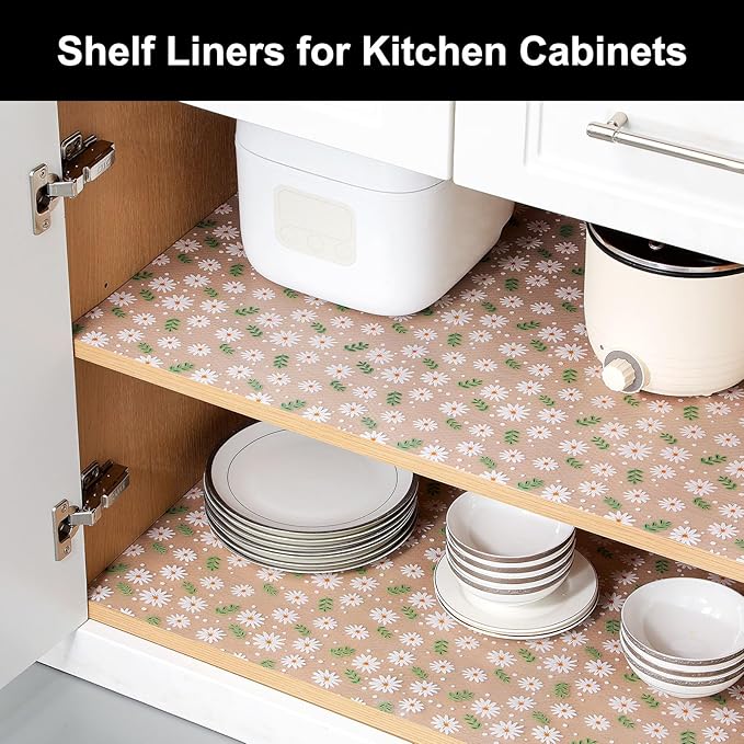 Cooyes Shelf Liner – Premium Non-Adhesive Cabinet & Drawer Liner for Kitchen – Waterproof Shelf Paper with Modern Pattern – Durable EVA Cabinet Mat – Easy to Cut （24" W x 120" L）