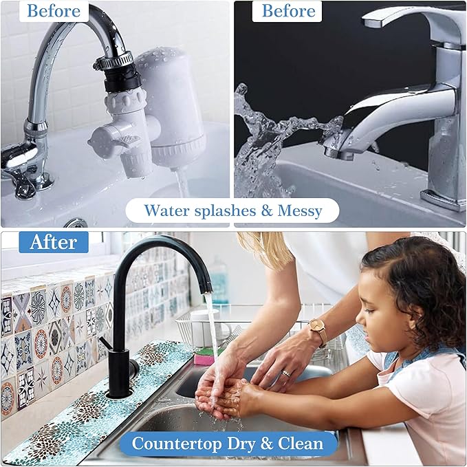 Faucet Mat Splash Guard Colorful Rain Drop, Soft Diatom Mud Material, Strong Water Absorption, Non-slip,Easy to Clean for Bathroom, Kitchen 23.5"X5.5"