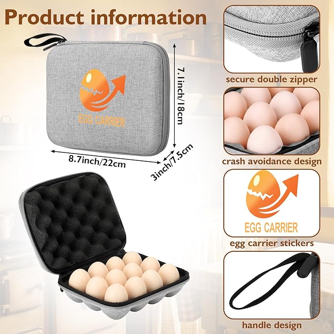 Geelin 2 Set 12 Slots Outdoor Egg Containers with Lid Deviled Egg Holder Camping Carrier with Handle Reusable Shockproof Eggs Cartons Storage Box Portable Holder Protection for Picnic Travel Party
