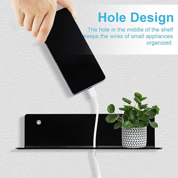 luium 9 Inch Acrylic Floating Shelf No Drill Adhesive Wall Shelf Set of 4 for Funko Pop Storage, Floating Shelves Damage-Free Expand Wall Space for Living Room, Bathroom, Gaming Room, Office - Black