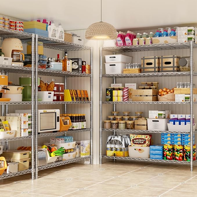 MODCART Storage Shelves, 2 PCS 48" L x 20" W x 72" H Heavy Duty Garage Wire Shelving Unit Loads 2000LBS, 5-Tier Adjustable Metal Industrial Utility Shelf Rack for Kitchen, Laundry Room, Basement