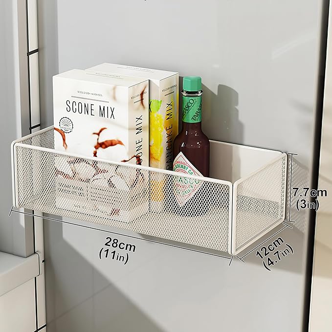 LIFEFAN Magnetic Basket Organizer Holder for Fridge Magnetic Storage Bin Box Containers for Refrigerator Whiteboard Classroom (Large, White)