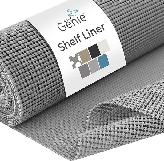 HOME GENIE Shelf Drawer and Cabinet Liner, Durable with Strong Grip, 17.5 in x 10 FT, Non Adhesive Liners Protect Kitchen Cabinets and Cupboard, Pantry, Bathroom Drawers and Shelves, Desks, Soft Gray
