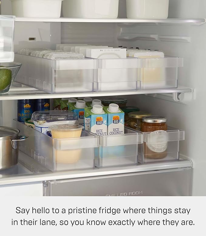 Yamazaki Home Tower Refrigerator Food Case Storage Kitchen Organizer With Adjustable Dividers - Transparent Pantry Holder, Stackable Fridge Drawer - Abs Plastic -