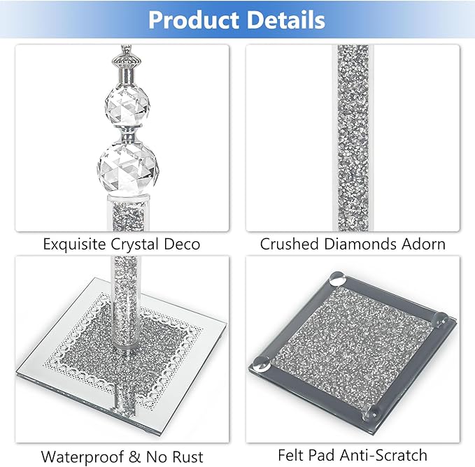 Crystal Paper Towel Holder, Bling Silver Paper Towel Roll Holder, Decorative Standing Paper Towel Holder for Kitchen Countertops Bathroom, Paper Towel Dispenser with Weighted Base (Square/Silver)