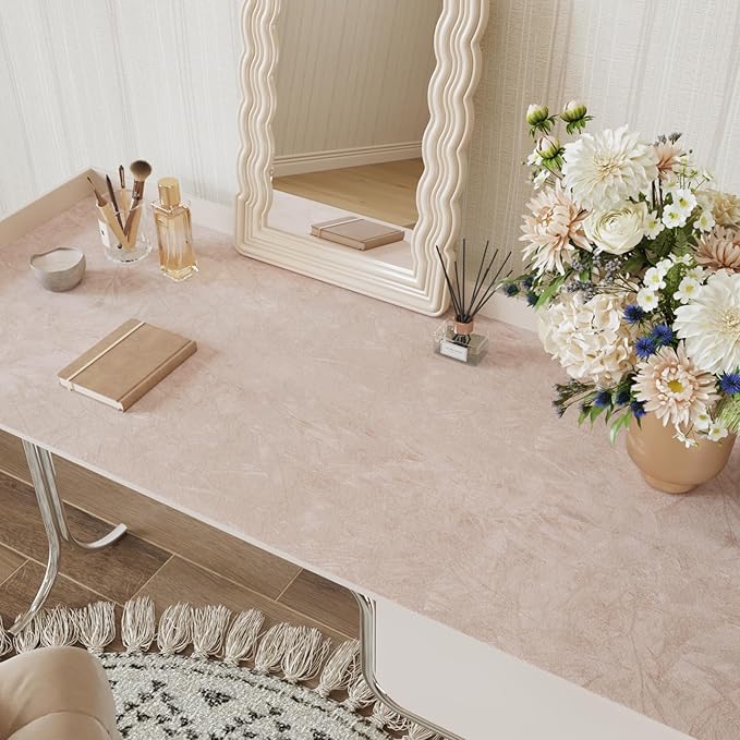 CRE8TIVE Beige Crinkle Crushed Velvet Drawer Liner 12"x80" Self Adhesive Velvet Flocking Liner for Jewelry Felt Drawer Box Lining Craft Fabric Wallpaper Beige Contact Paper for Bedroom Dresser Cabinet