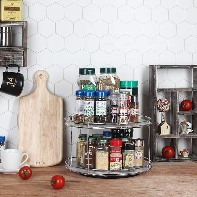 J JACKCUBE DESIGN 2 Tier Lazy Susan Turntable Cabinet Organizer - Rotating Spice Rack Storage Container - Medicine Storage Holder for Cabinets, Pantry, Fridge, Countertops - MK533A