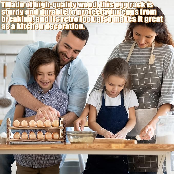 Maxcheck 9-Tier Stackable Egg Holder Wooden Egg Storage Rack with Handles Shelf Storage up to 108 Countertop Organizer for Kitchen, Refrigerator