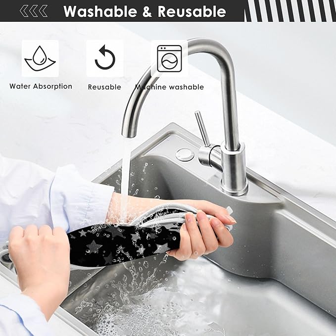 2 PCS Kitchen Sink Splash Guard 30 Inch Faucet Mat for Kitchen Sink Bathroom Sink Faucet Absorbing Drip Drain Mat Pad Microfiber Soft Washable Black and Blue Stars