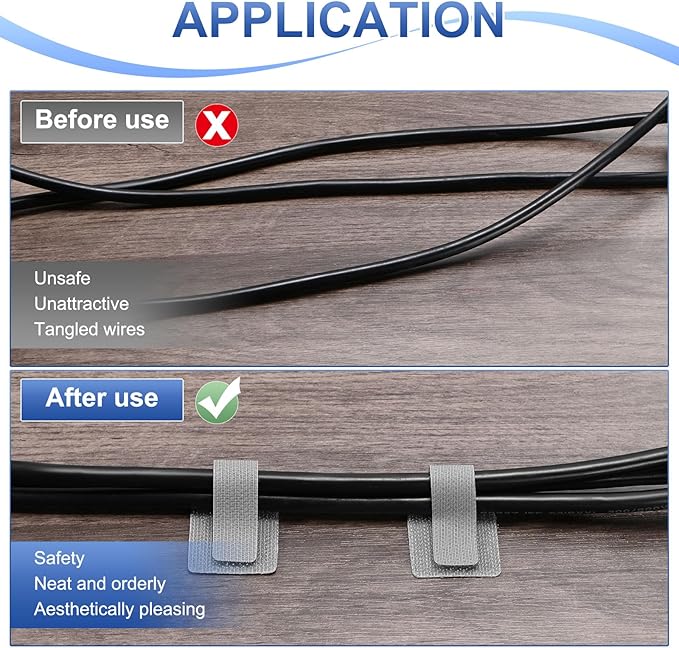 M METERXITY 100-Pack Hook and Loop Cable Ties, 3.5 x 1.1 Inch Enhanced Self-Adhesive Cord Organizer for Desk/Home/Wall/Office Essentials, Cable Management Under Desk [Gray]