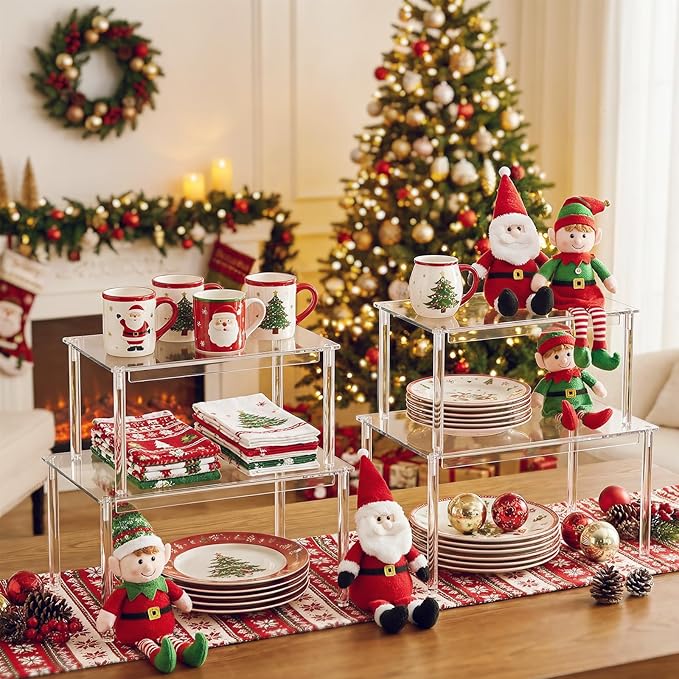 Delamu Clear Kitchen Cabinet Organizer, Set of 4 Acrylic Shelves Organizer for Kitchen Pantry Organizers and Storage, Stackable Cabinet Organizer Shelf for Plate & Dish, 11.7" D x 7.7" W x 6.3" H