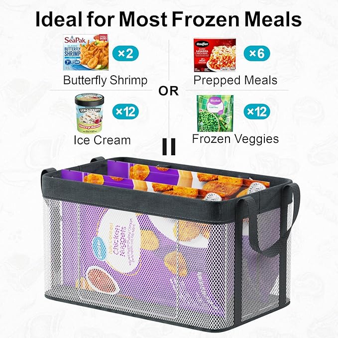 iSPECLE Freezer Organizer Bins, 3 Pack 15" Large Stackable Deep Freezer Organizer Bins for 5 to 7 Cu.Ft Chest Freezer, Sturdy Fabric & Stainless Steel for Meat & Vegetables, Easy Access, White