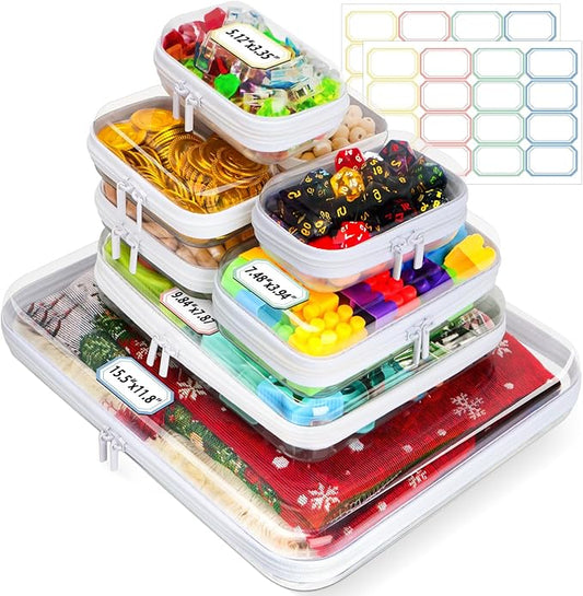 9 Pack Clear Hard Shell Zipper Case,Waterproof Toiletry Cosmetic Bag,Toy Organizers Storage Box,Diaper Bag Organizer,Pencil Case,Clear Plastic Zipper Pouches for Office Home Storage(1XL,1L,1S,6Mini)