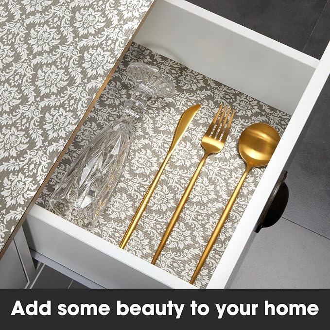 ALIUNI Drawer and Shelf Liner, Non-Slip Kitchen Cabinet Liners Non-Adhesive Thick Strong Grip Waterproof Washable Mats Protect Dresser Shelves Cupboard Bathroom Cabinets, Boho: Beige, 18 in X 30 FT